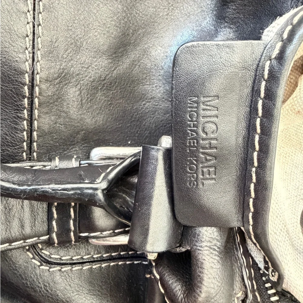 Y2K 90’s Michael Kors Satchel Black Leather Stitched Silver Distressed Bikercore